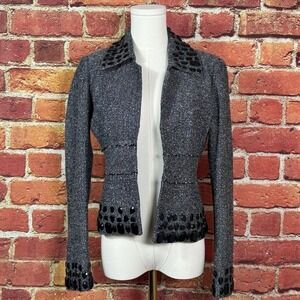 White House Black Market Women's Tweed Blazer Jacket Size 2‎ Black Silver EUC